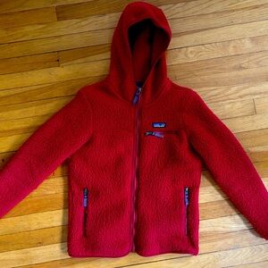 Women’s Patagonia retro pile Fleece hoodie,  deep red, size small